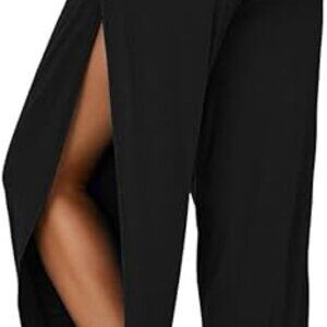 Ladies pants with high slit harem style legs. 100% rayon, black size XL.